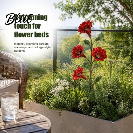 Bee Watering Station Red Flower Hummingbird Feeder with Ground Stake Metal Bird Feeder Yard Art Decoration for Outdoor Lawn Patio Feeding