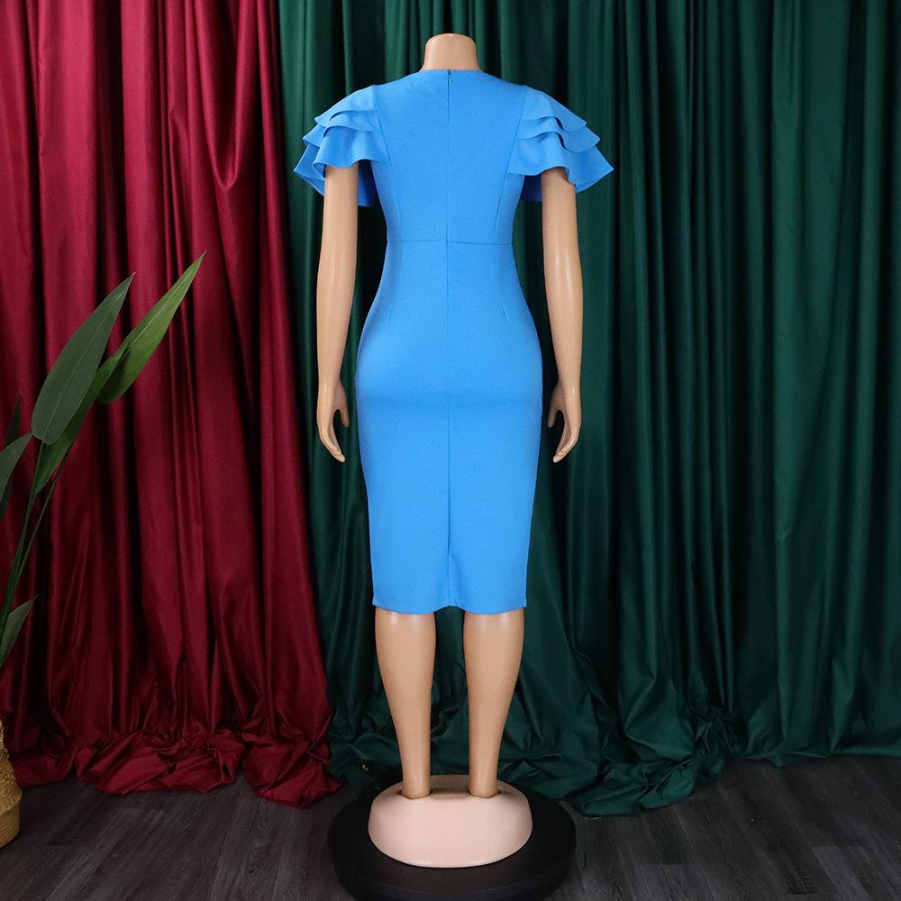 Plus Size Women's Dress Summer Temperament Commuter Square Neck Short-sleeved Sexy Hip Dresses
