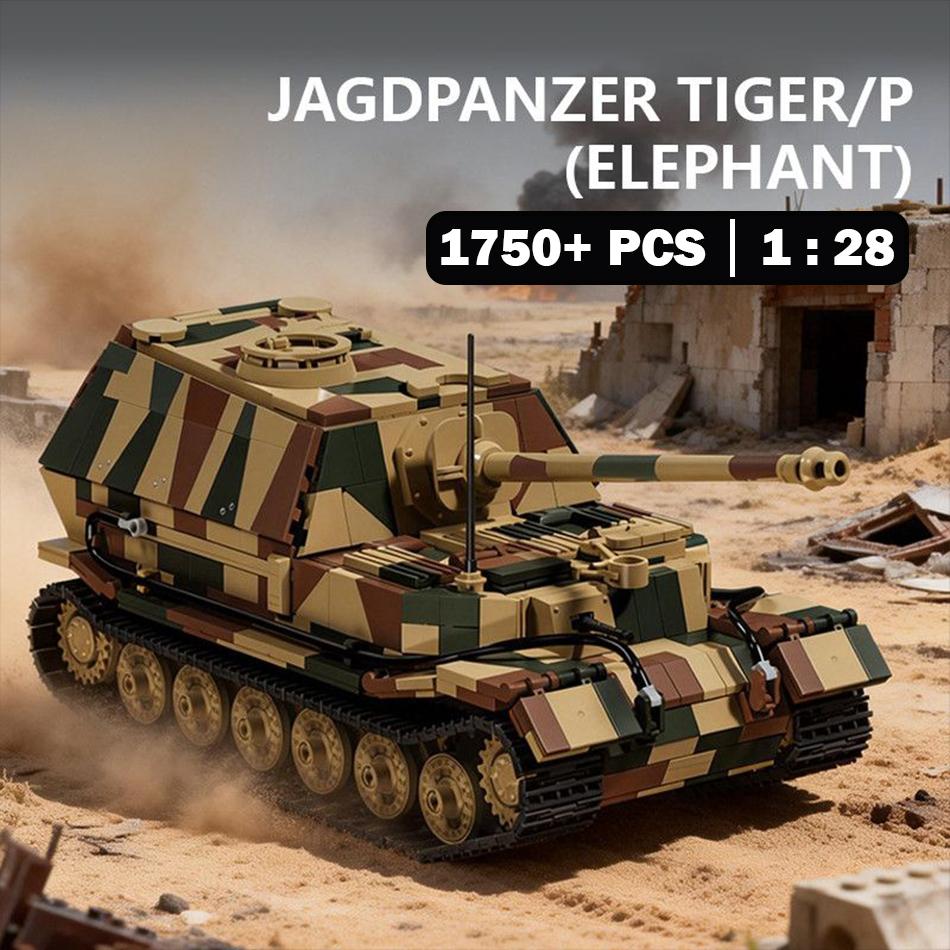 Andra världskriget Jagdpanzer Tiger P Elefant Tank Byggklossar Tysk Ferdinand Tung Pansarvärnskanon Manstein Soldater Klossar Leksak Barnpresent