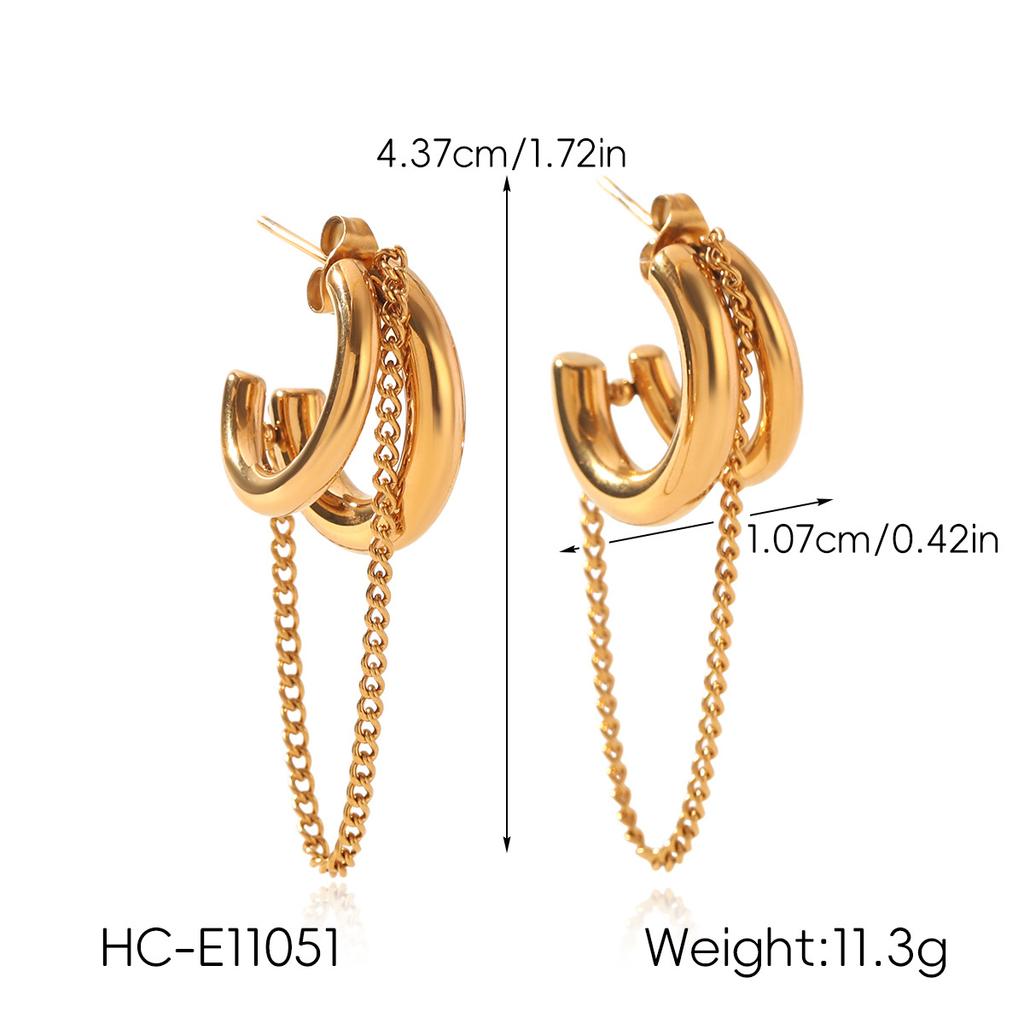 New double-line C-shaped earrings, light luxury high-end gold and silver color-block tassel ear jewelry