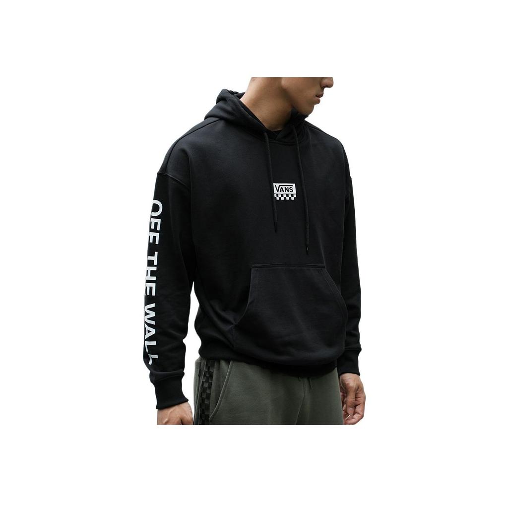 Vans Logo Print Solid Color Drawstring Hoodie Unisex Hoodies Black VN00090UBLK