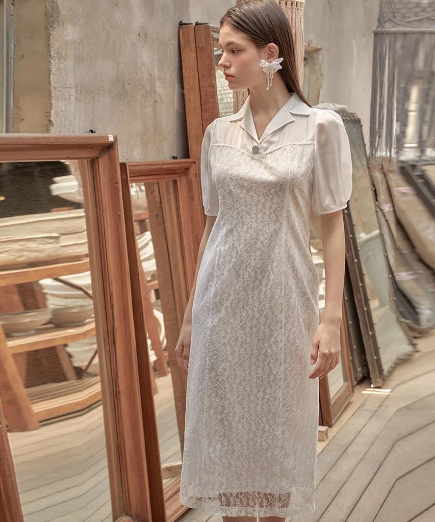 Julie And Kara 24Ss Collar 90 Secret Garden Rosie Lace Dress White