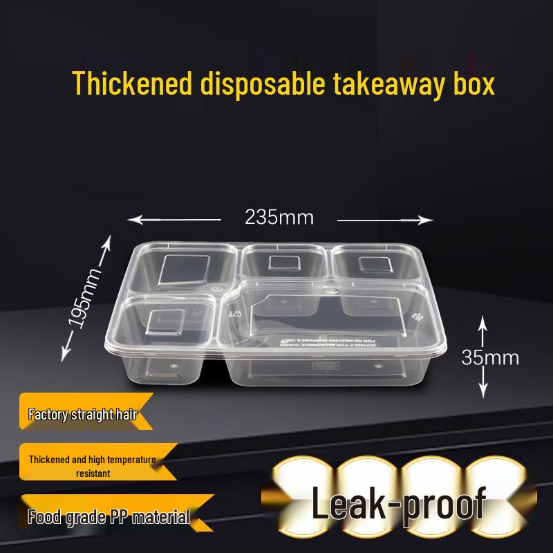 Disposable 5-Compartment Takeout Meal Box