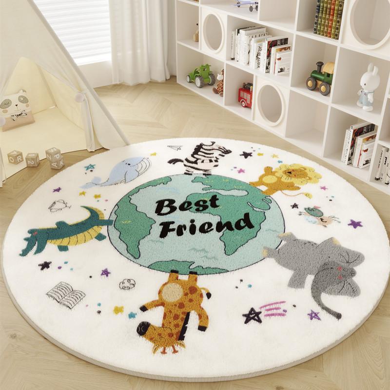 Nordic Style Carpets for Living Room Plush Round Bedside Rug Large Area Children Bedroom Decor Carpet Thickend Cartoon Floor Mat