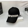 Black hat female trendy brand rhinestone baseball cap showing a small face solid color hard top cap sun protection large brim