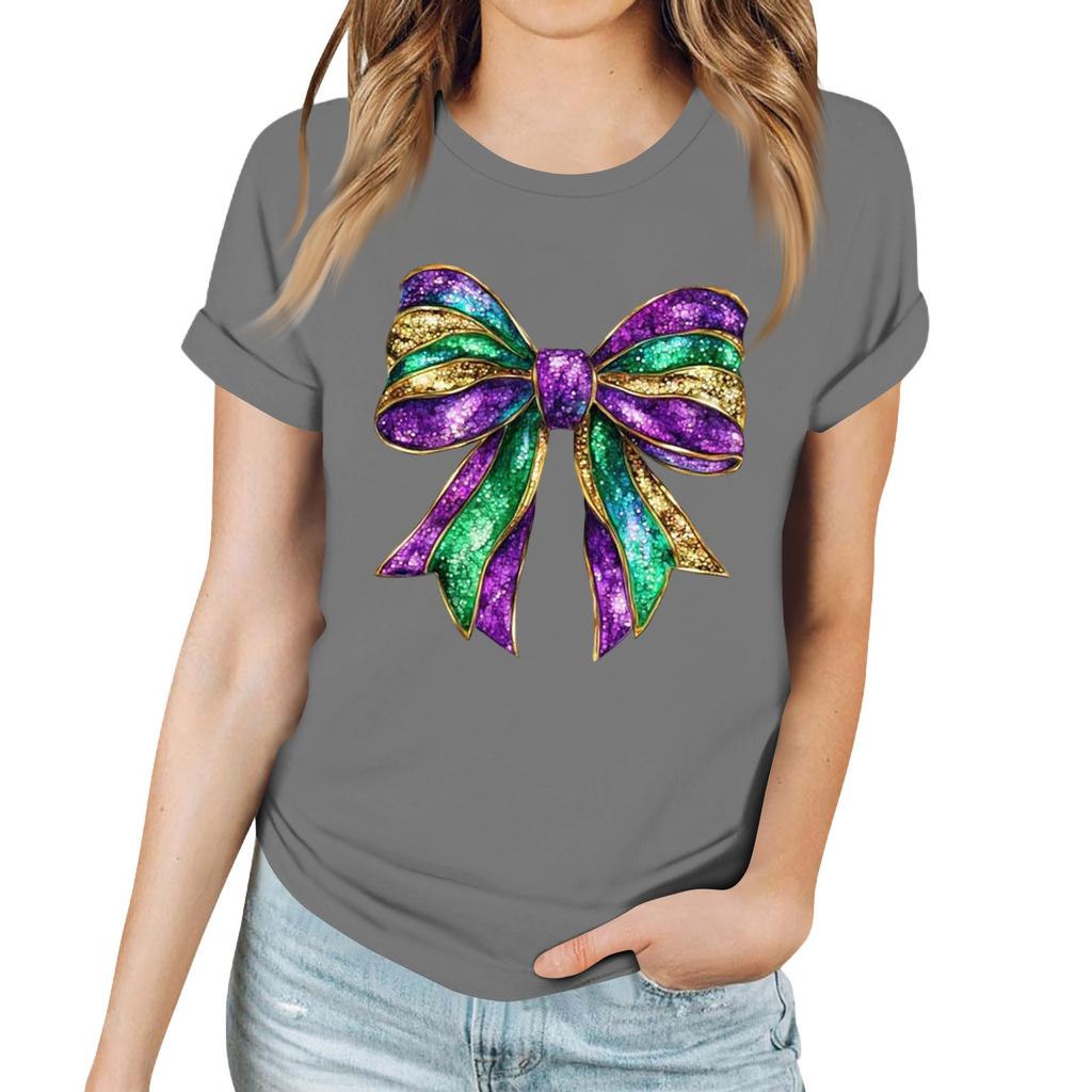 Women's Casual Carnival Print T-Shirt Round Neck Pullover Short Sleeve Top