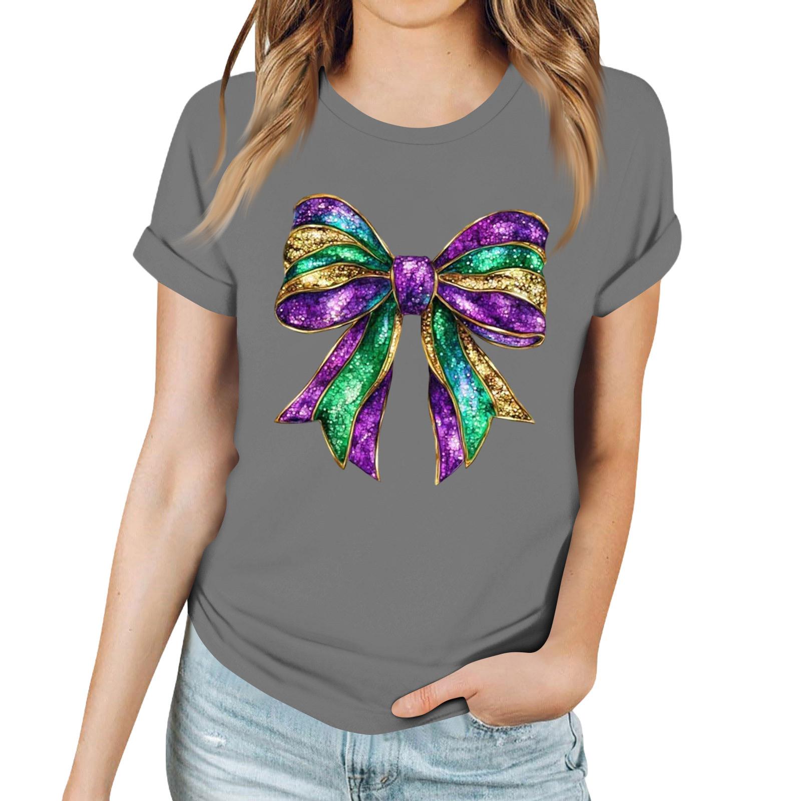 

Women s Casual Carnival Print T-Shirt Round Neck Pullover Short Sleeve Top M