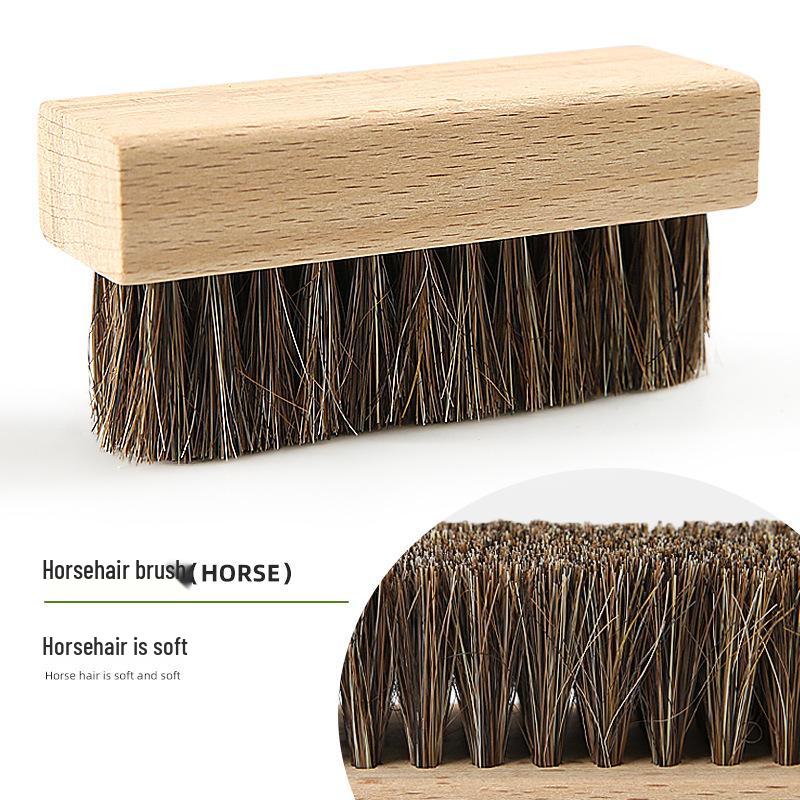 Square Beechwood Horsehair & Boar Bristle Soft Brush for Polishing and Dust Removal on Leather Shoes, Seats, and Cars.