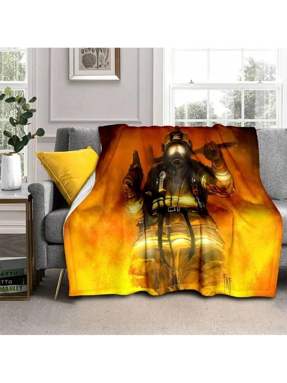 

Firefighters Fire Blanket Fleece Warm Cozy Soft For Couch Bed Colorfast Tv Throw Queen Size 75X95CM серый