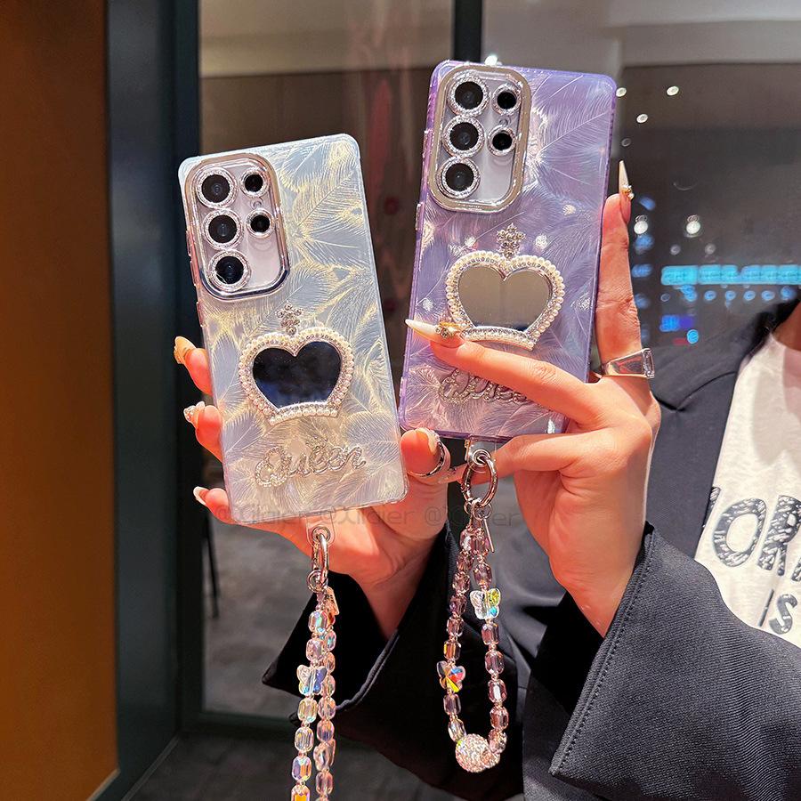 Suitable for Samsung S25 Ultra Crown Mirror Mobile Case S24 Plus Laser Feather Pattern S23 Ultra New