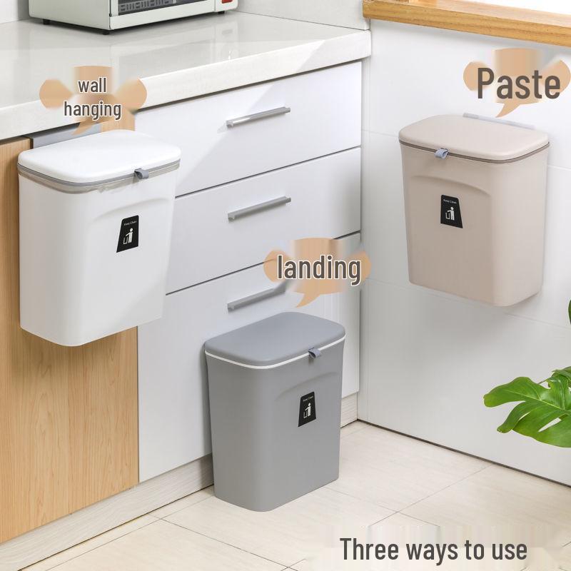 Wall-Mounted Trash Can with Lid for Kitchen, Bathroom, and Living Room - Creative Hanging Storage Wastebasket