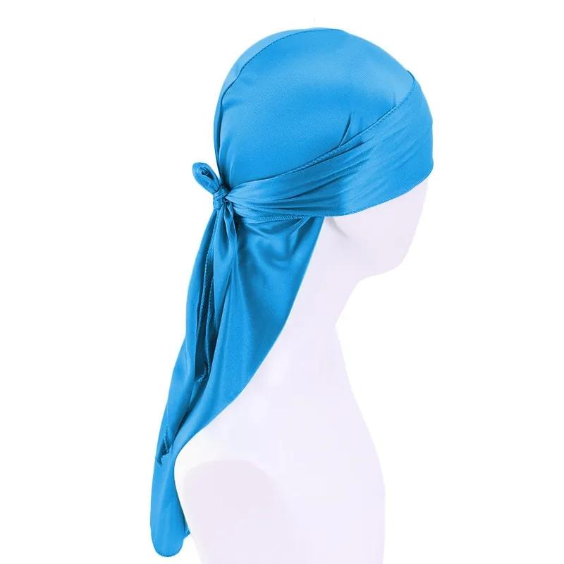 Unisex Adult Satin Long Tail Doo Rag Durag Bandanas Cap Pirate Hat Turban Men Hip Hop Headband Biker Headwrap Women Headwear