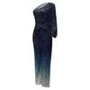 Women Party Jumpsuit Wide Leg High Waist Shiny Powder One Long Sleeve