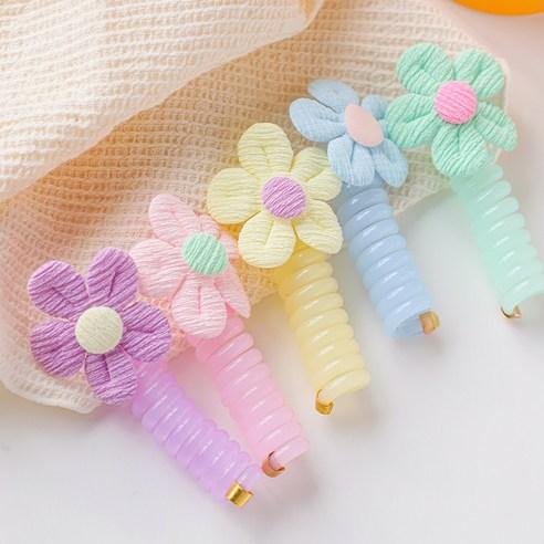 Spring Blossom Flower Hair Ties Set for Kids Elastic Ponytail Bands 5 Pcs