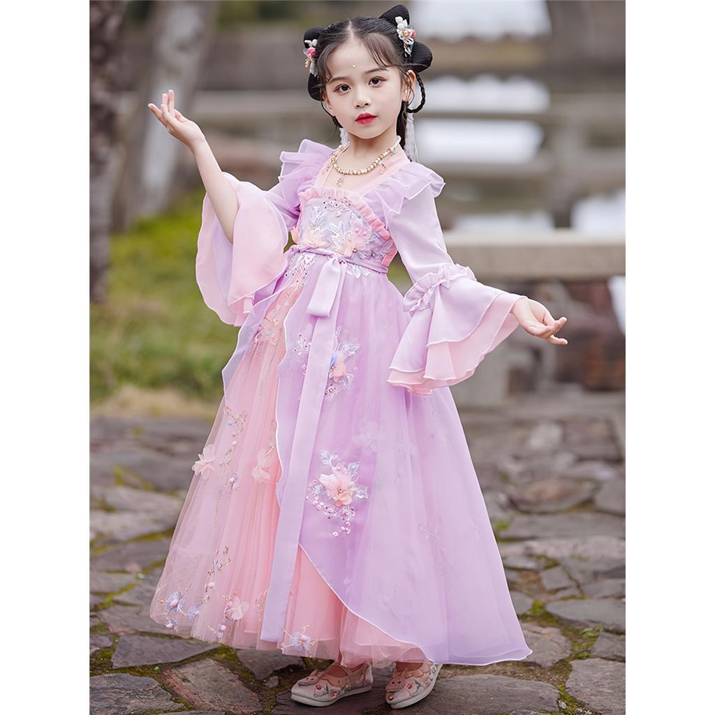 Girl Hanfu Long-sleeved Chiffon Fairy Skirt Little Girl Long-style Classical National Style Dress