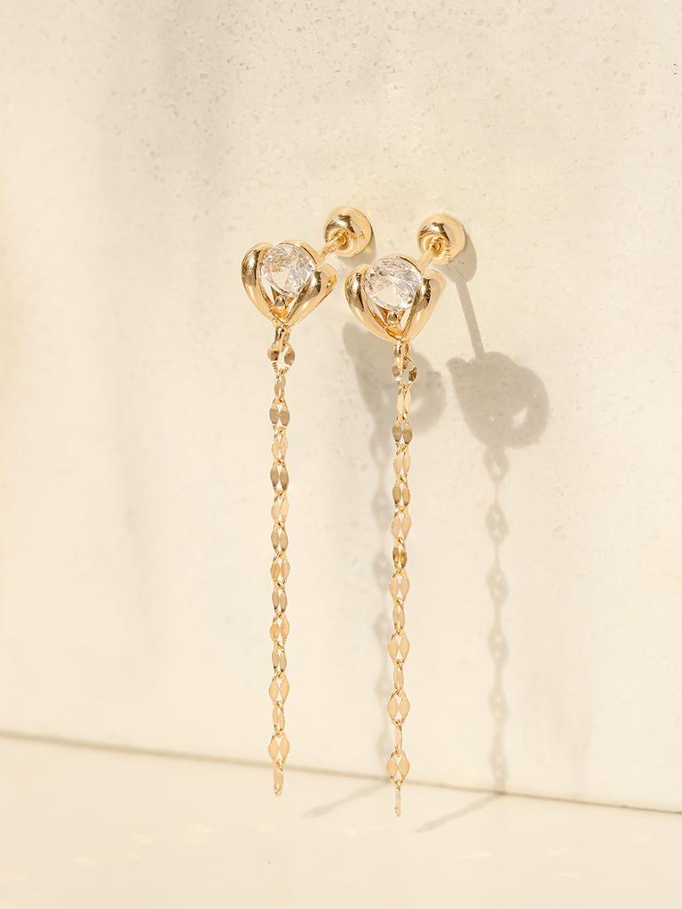 Minimalpiercing 14K Tulip Long Chain Drop Piercing Earrings