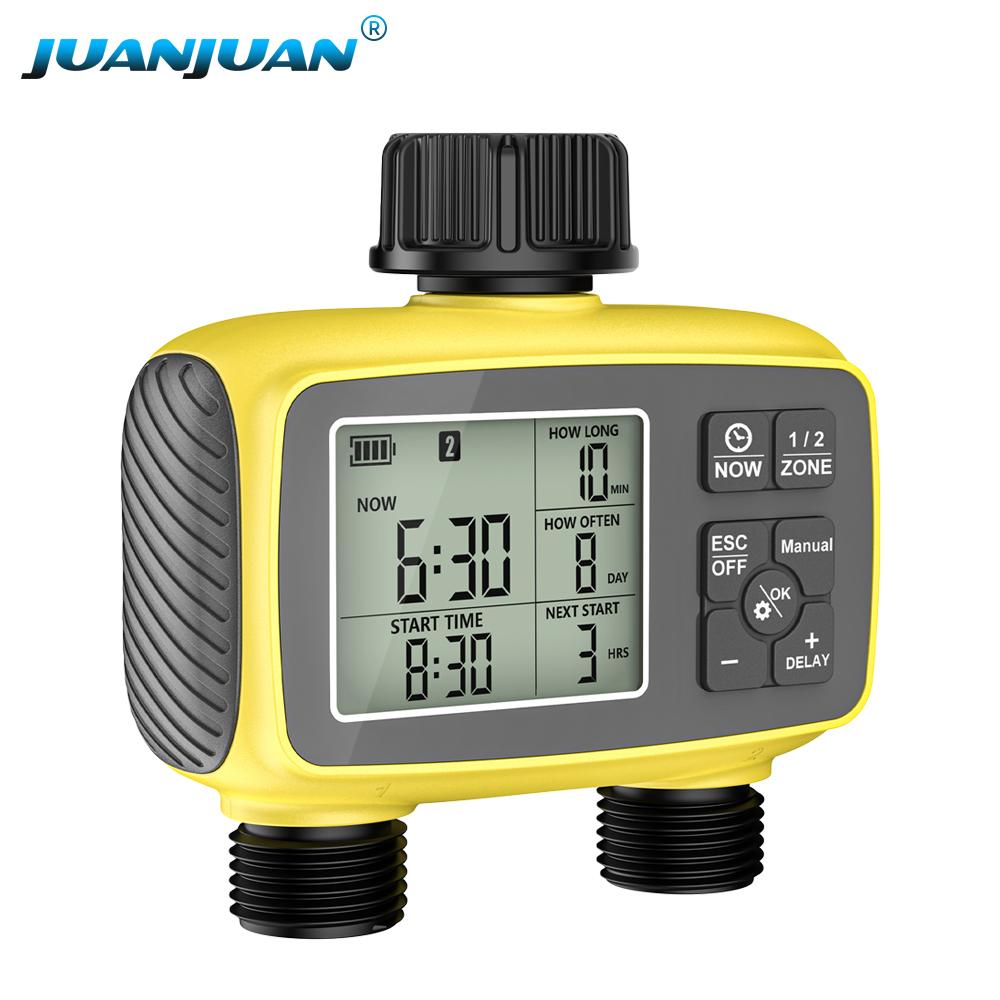 

2-Outlet Automatic Water Timer Digital Irrigation Control System IPX5 Waterproof Garden Watering Device Programmable Sprinkler