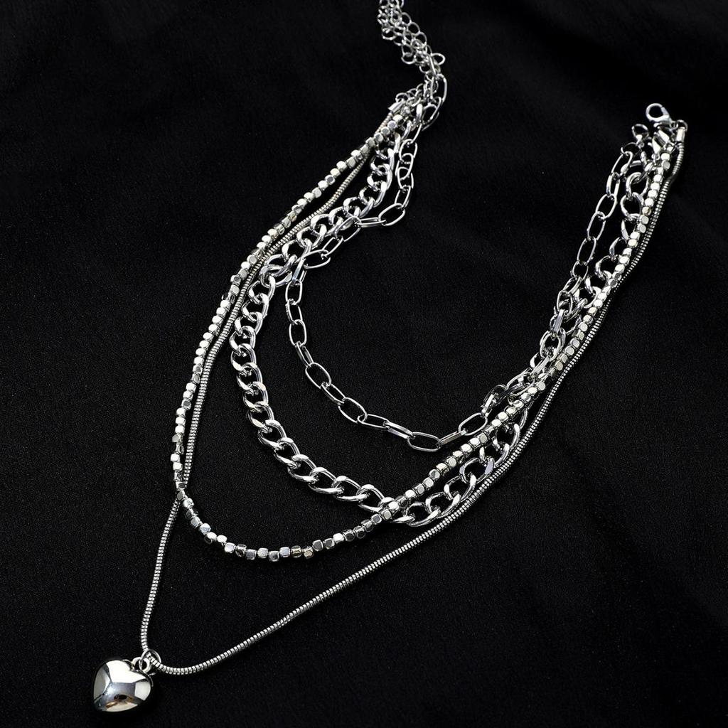 Hip Hop Heart Lock Choker Necklace Set for Women – Trendy Niche Design, 4-Piece Collection