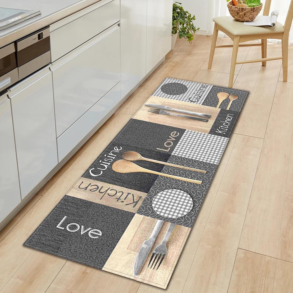 Non Slip Kitchen Runner Rug Tableware Pattern Wear Resistant Floor Mat Home Decor Carpet