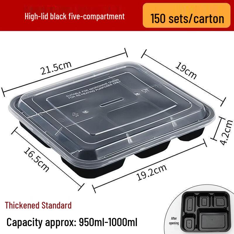 Disposable 5-Compartment Meal Prep Boxes