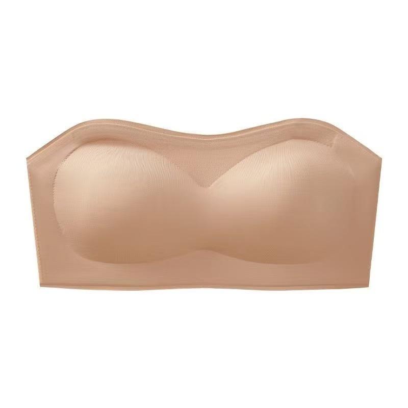 Strapless Seamless Non Slip Invisible Gathering Bandeau Bra For Women