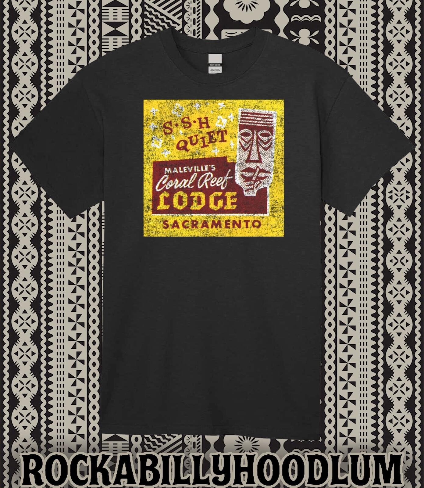 Retro Tiki Art Tee T Shirt Coral Reef Lodge Hotel Polynesian CA S