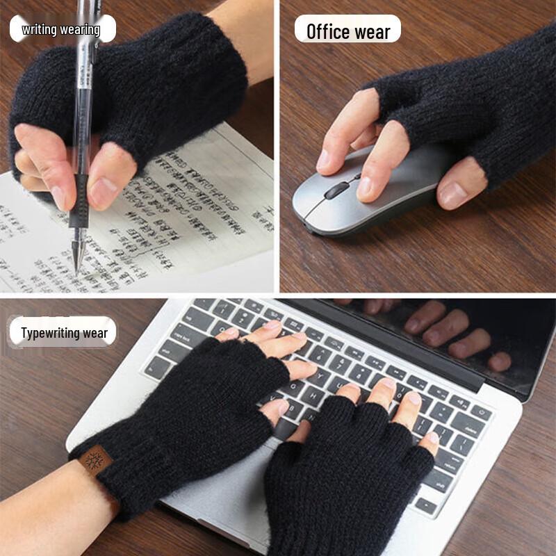 Xihong Men's Winter Outdoor Half-Finger Knitted Gloves