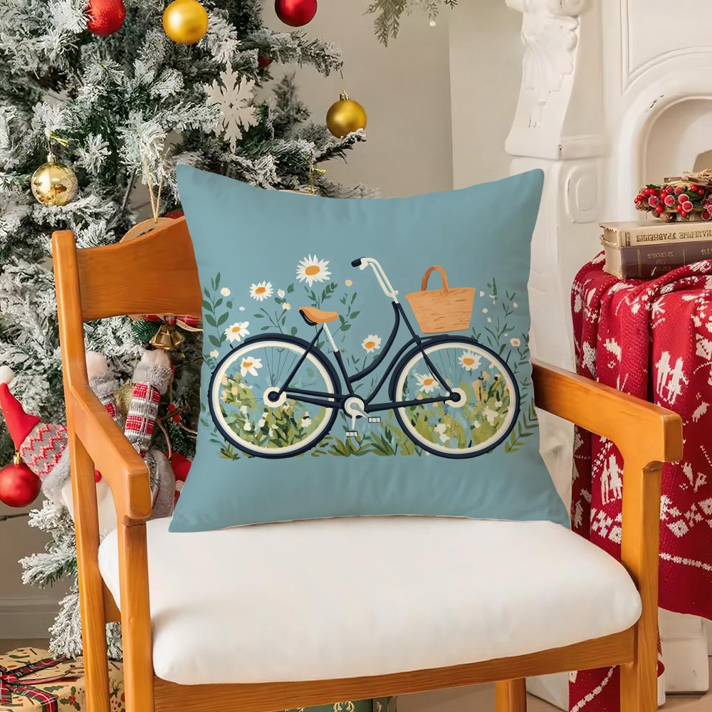Country Flower Bicycle Pillow Case Silky Short Plush With Invisible Zipper Dustproof Sofa Cushion Cover For Home Decor