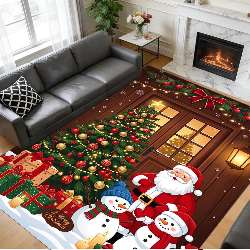 Christmas Printed Square Area Rug Soft Non Slip Floor Carpet For Bedroom Holiday Gift