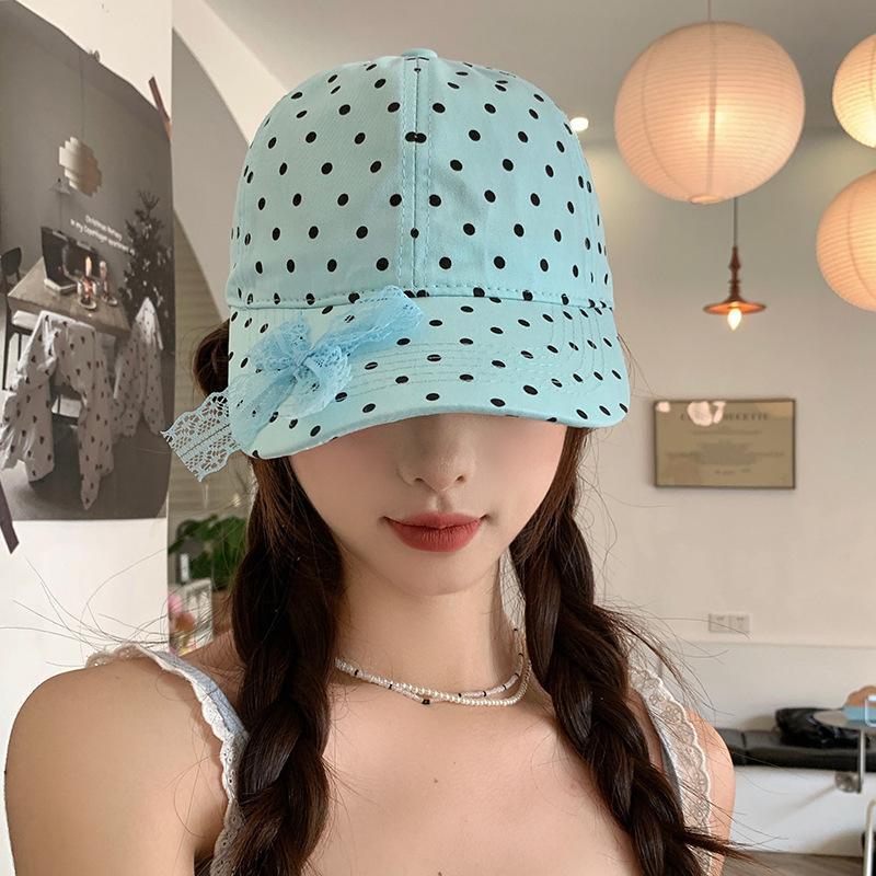 Polka Dot Bow Lace Baseball Cap Spring and Summer Wide Brim Sunshade Sunscreen Cap Sweet Versatile Cap Women