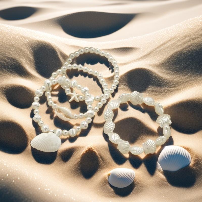 Four-piece ocean wind shell imitation pearl starfish beaded elastic bracelet summer beach vacation wind women's bracelet