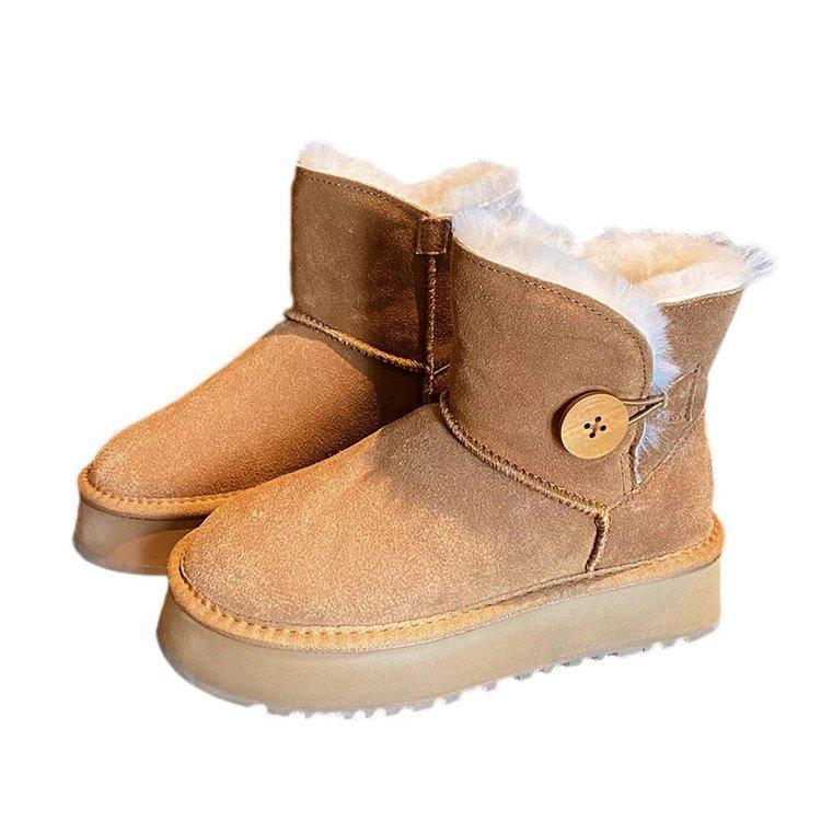 Kožené dámské sněhule s integrovanou kožešinou 2025 nové zimní sametové zateplené kožené lehké protiskluzové teplé bavlněné boty na silné podrážce