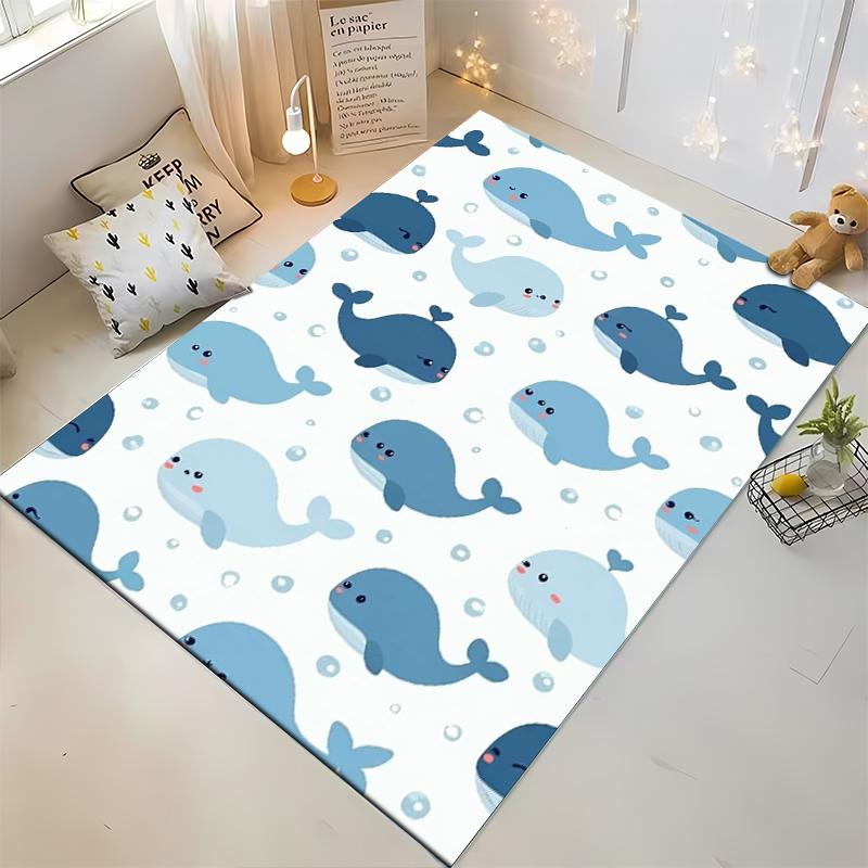 Cute Cartoon Blue Whales Pattern Non-slip rug suitable for living room and bedroom sofas