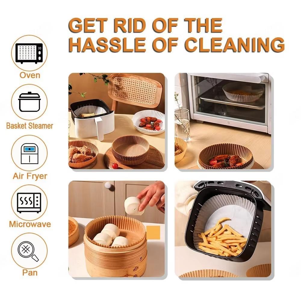 50-200pcs Air Fryer Paper Baking Kitchen Utensils Disposable Round Pastry Molds BBQ Plate Non-stick Pad Kitchens Accessories