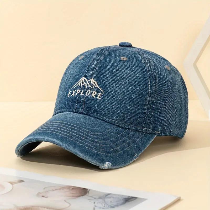 Stay Cool & Stylish: Sunshade Denim Baseball Cap - Distressed Adjustable Buckle Fishing Hiking Cycling Sports Trucker Hat