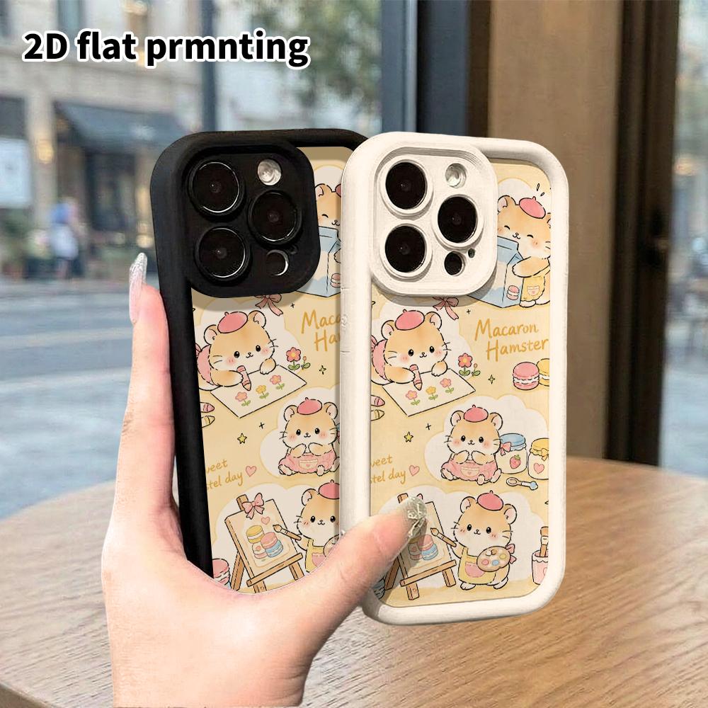 Phone case: 2D flat design suitable for iPhone 18 17 16 15 14 13 Pro protective case, macaron little hamster, perfect holiday gift for Christmas and H