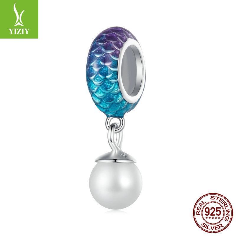 Ocean Series Man Fishtail Diy Pendant Accessories, Dream Jellyfish Seahorse S925 Sterling Silver Beads
