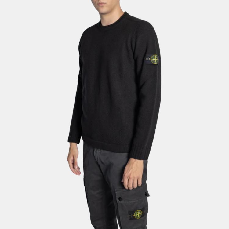 Stone Island Lambs Wool Crewneck Black Men Tops 8115568A3-V0029
