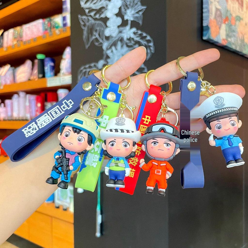 Firefighter Keychain: Cute 3D Traffic Police Pendant, Fashionable Event Gift