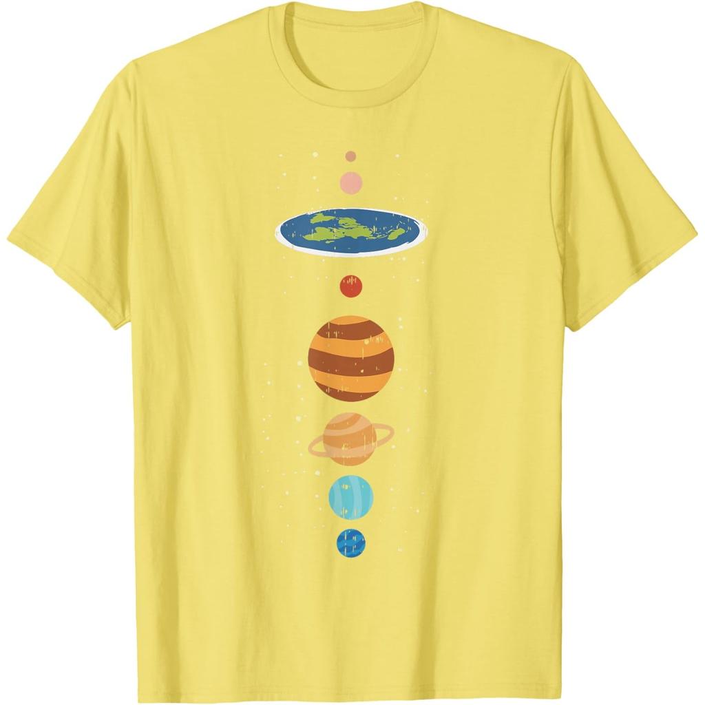 Flat Earth Planets Conspiracy Theory Funny Graphic T-Shirt Casual Cotton Tee