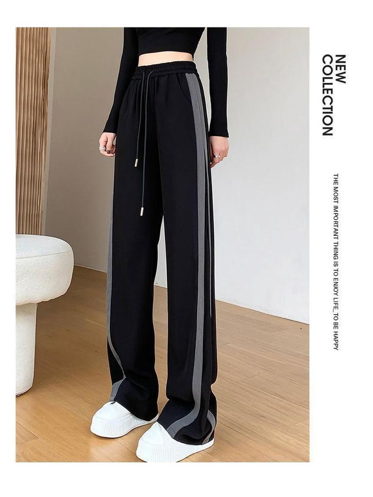 Women's Korean Style Wide-Leg Pants: Plus Size Slimming Straight, Loose Casual Petite Floor-Length, Trendy Spring-Summer Sportswear.