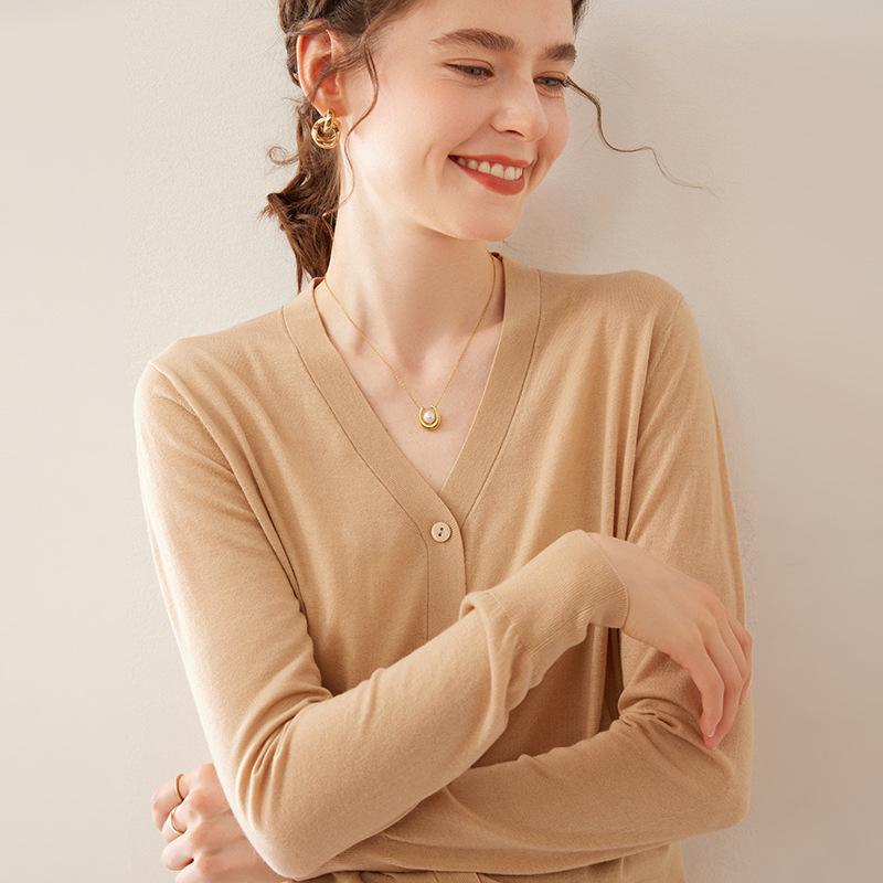 Women's Fine-Spun V-Neck Cashmere Cardigan - Lightweight, Versatile, and Perfect for Early Spring and Summer