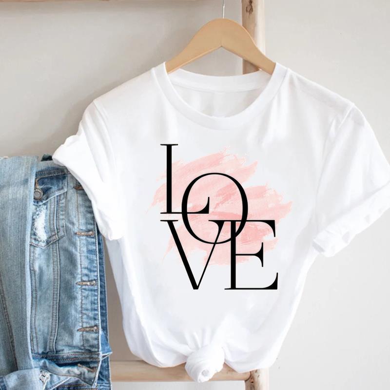 (Asian Size) letter love cute 90s Lady Female Top Printed Women Tee Clothing Casual T Shirt Fashion Graphic Short Sleeve T-shirts