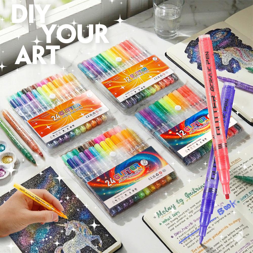 24-Color Glitter Marker Set DIY Journaling and Art Set for Students and Greeting Cards