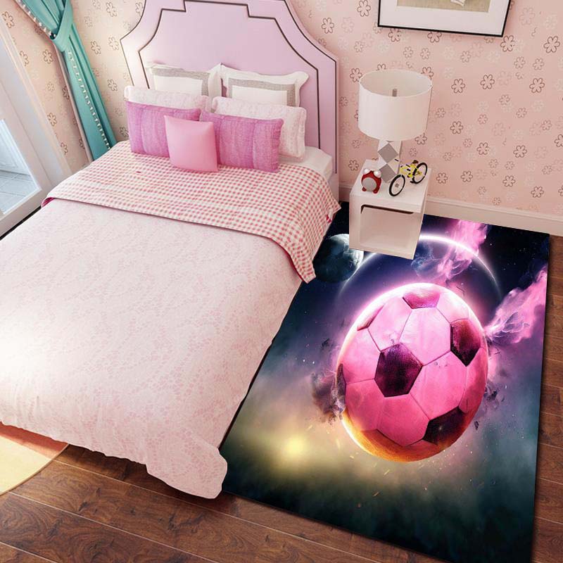 Pink Bow Soccer Rug – Girly Bedroom Floor Mat – "Sweet-Cool" Style Sports-Themed Non-Slip Bedside Mat