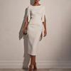 Wedding Guest Dresses MIDI Length Mermaid Half Sleeves Bodycon Formal Evening Party Gowns with Pearls