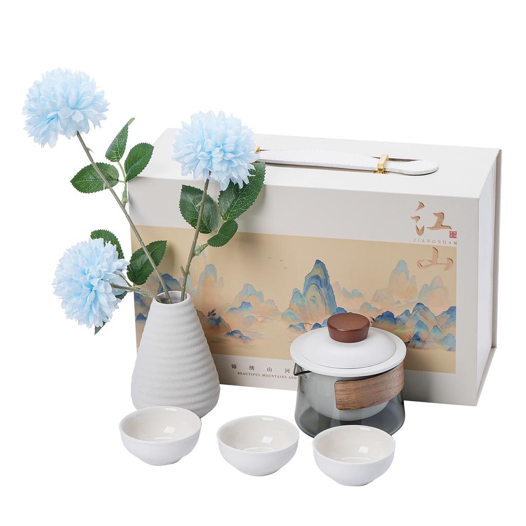 Light luxury splendid mountains and rivers, a pot of three cups in a gift box, the Forbidden City, and the national tide to send holiday
