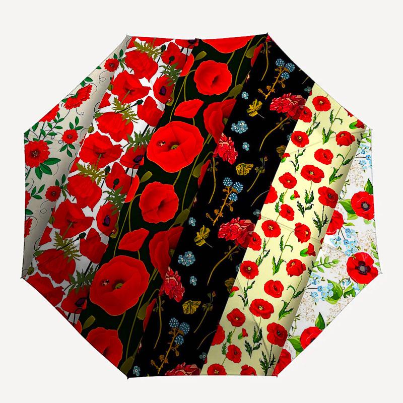 

1PC Poppy Floral Umbrella-8-Rib Reinforced, Automatic Open, Lightweight & Durable, Fashion Accessory for Outdoor, Beach L0349