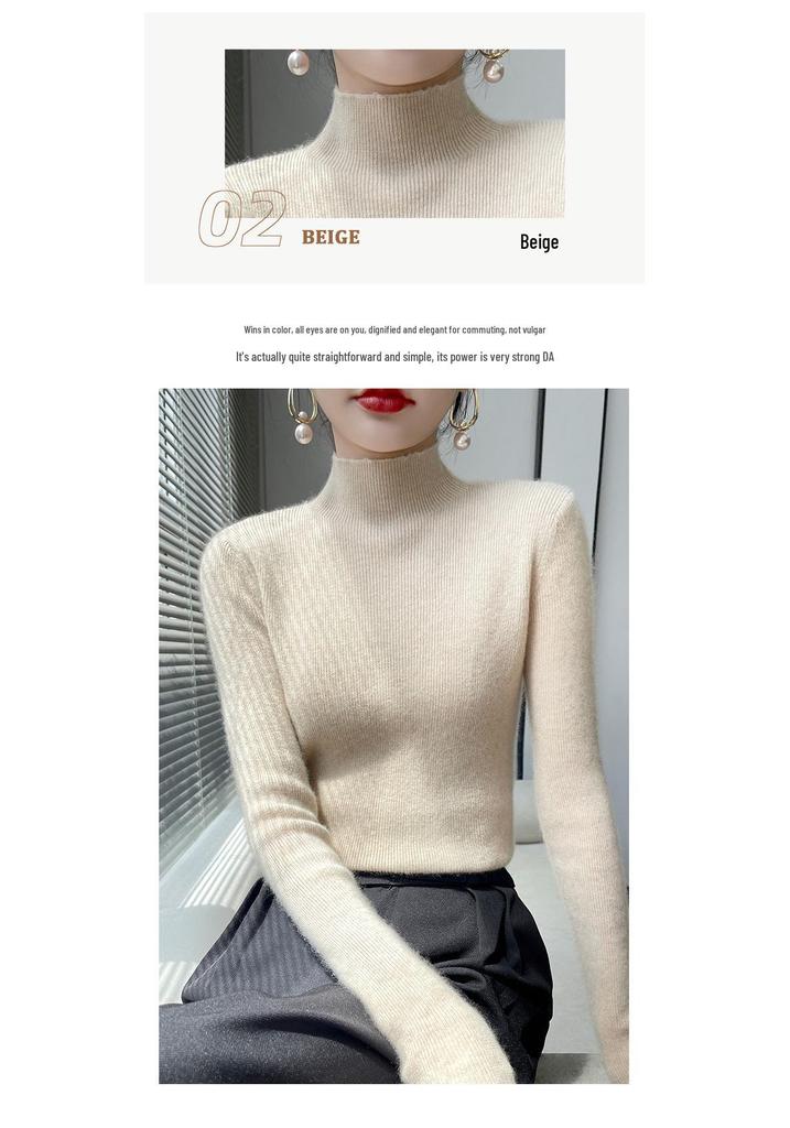 Korean Style Slim Fit Ribbed Knit Sweater - Women's Long Sleeve Half High Collar