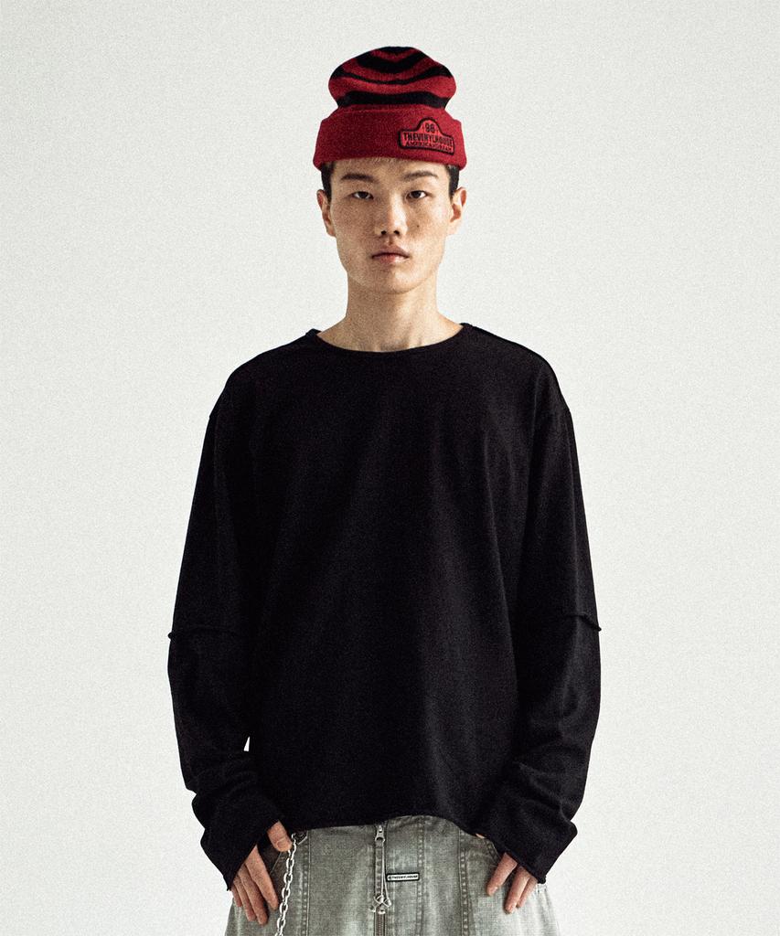 THEVINYLHOUSE Cut-Off Layered Ls Tee Black